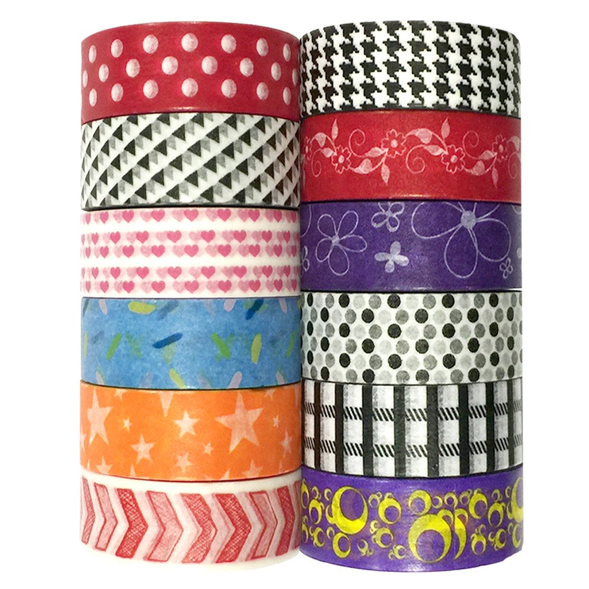 Wrapables Washi Tapes Decorative Masking Tapes, Set of 12