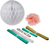 Wrapables Set of 8 Tissue Honeycomb Ball and Pom Pom Party Decorations, Aqua/ Light Pink/ Gold/ White