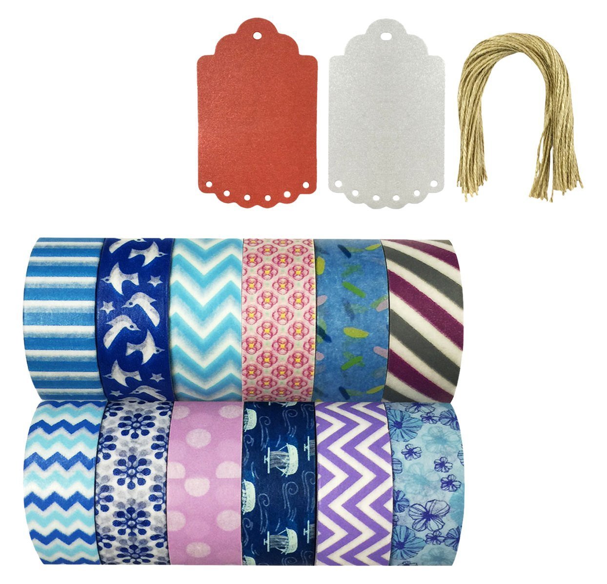 Wrapables Washi Tapes Decorative Masking Tapes, Set of 12