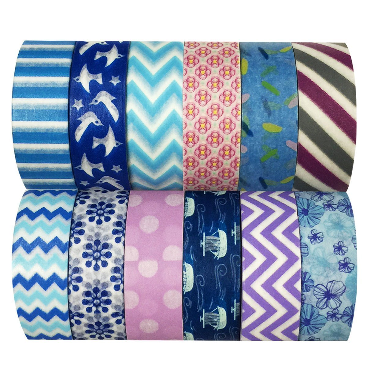Wrapables Washi Tapes Decorative Masking Tapes, Set of 12
