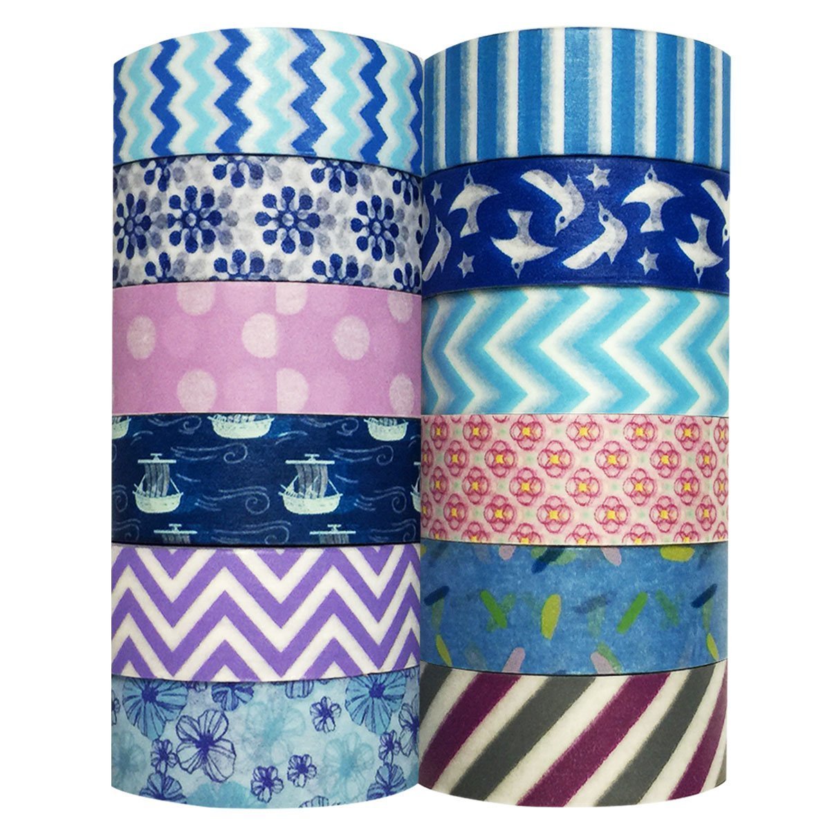 Wrapables Washi Tapes Decorative Masking Tapes, Set of 12