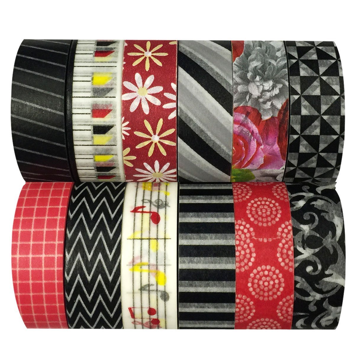 Wrapables Washi Tapes Decorative Masking Tapes, Set of 12