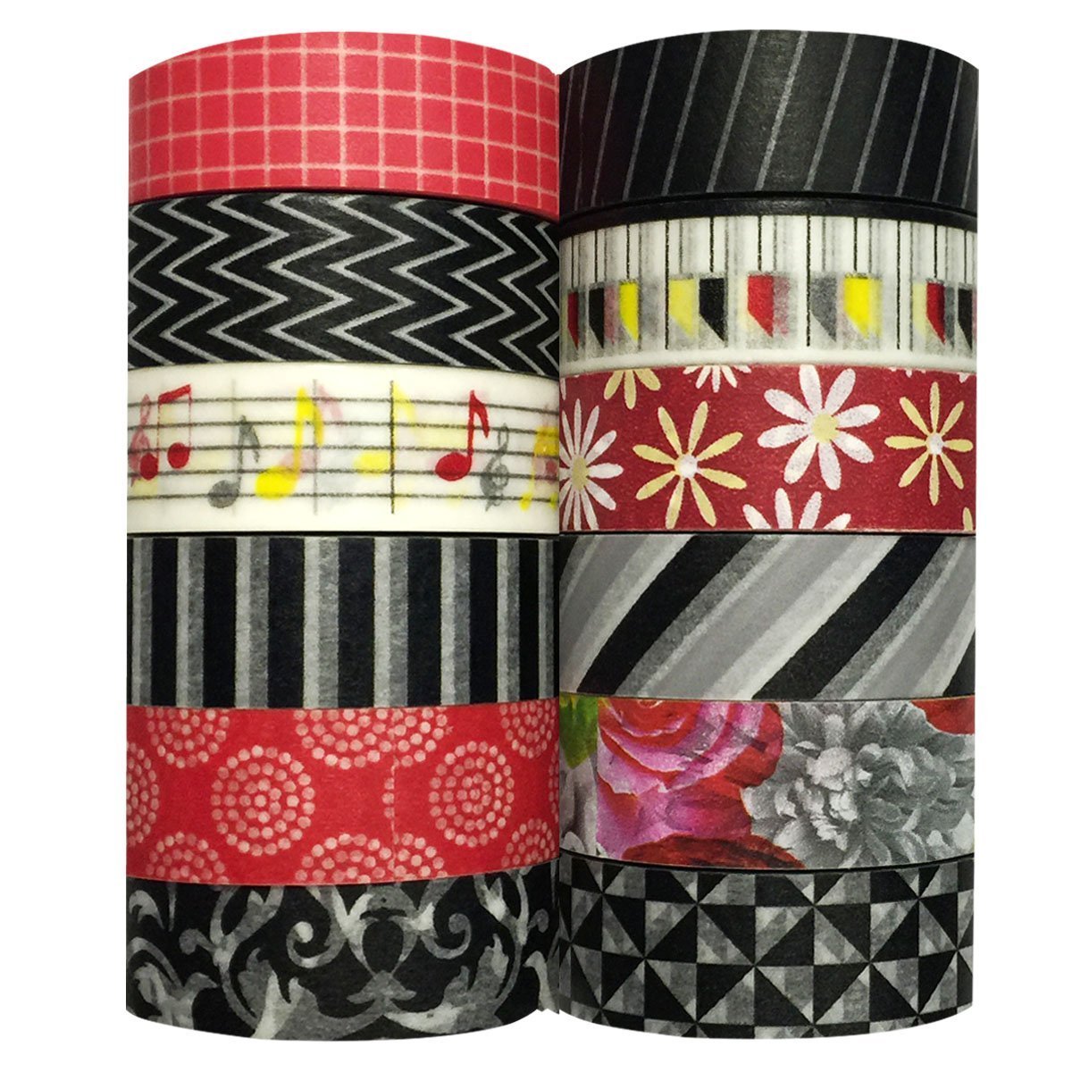 Wrapables Washi Tapes Decorative Masking Tapes, Set of 12