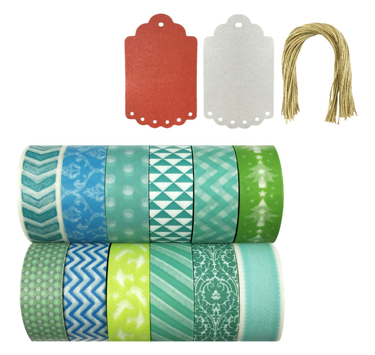 Wrapables Washi Tapes Decorative Masking Tapes, Set of 12