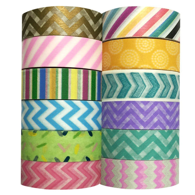 Wrapables Set of 12 Washi Tapes Decorative Masking Tapes + 20 Shimmer Tags