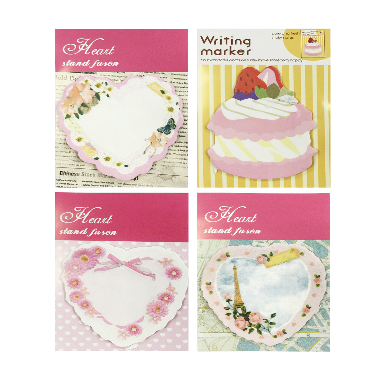 Wrapables Sweet Heart Memo Sticky Notes (Set of 4)