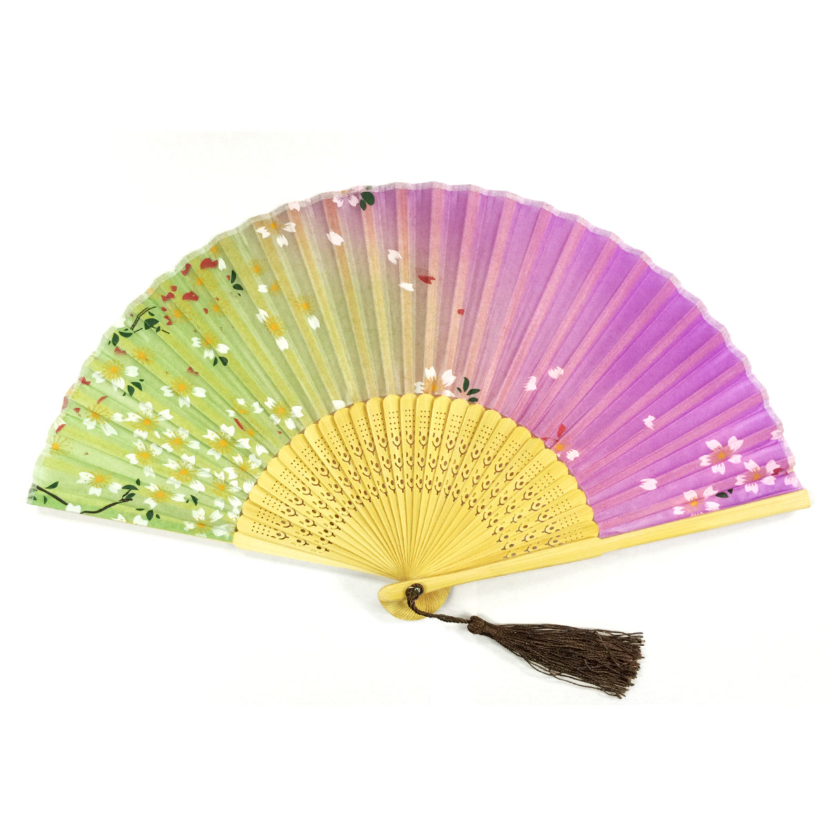 Wrapables Silk Handheld Folding Fan with Tassel and Protective Sleeve