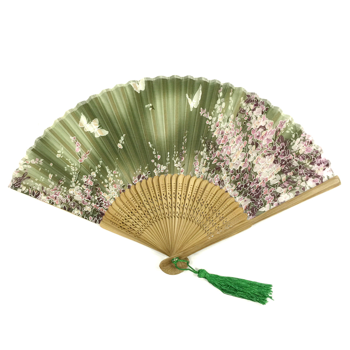 Wrapables Silk Handheld Folding Fan with Tassel and Protective Sleeve