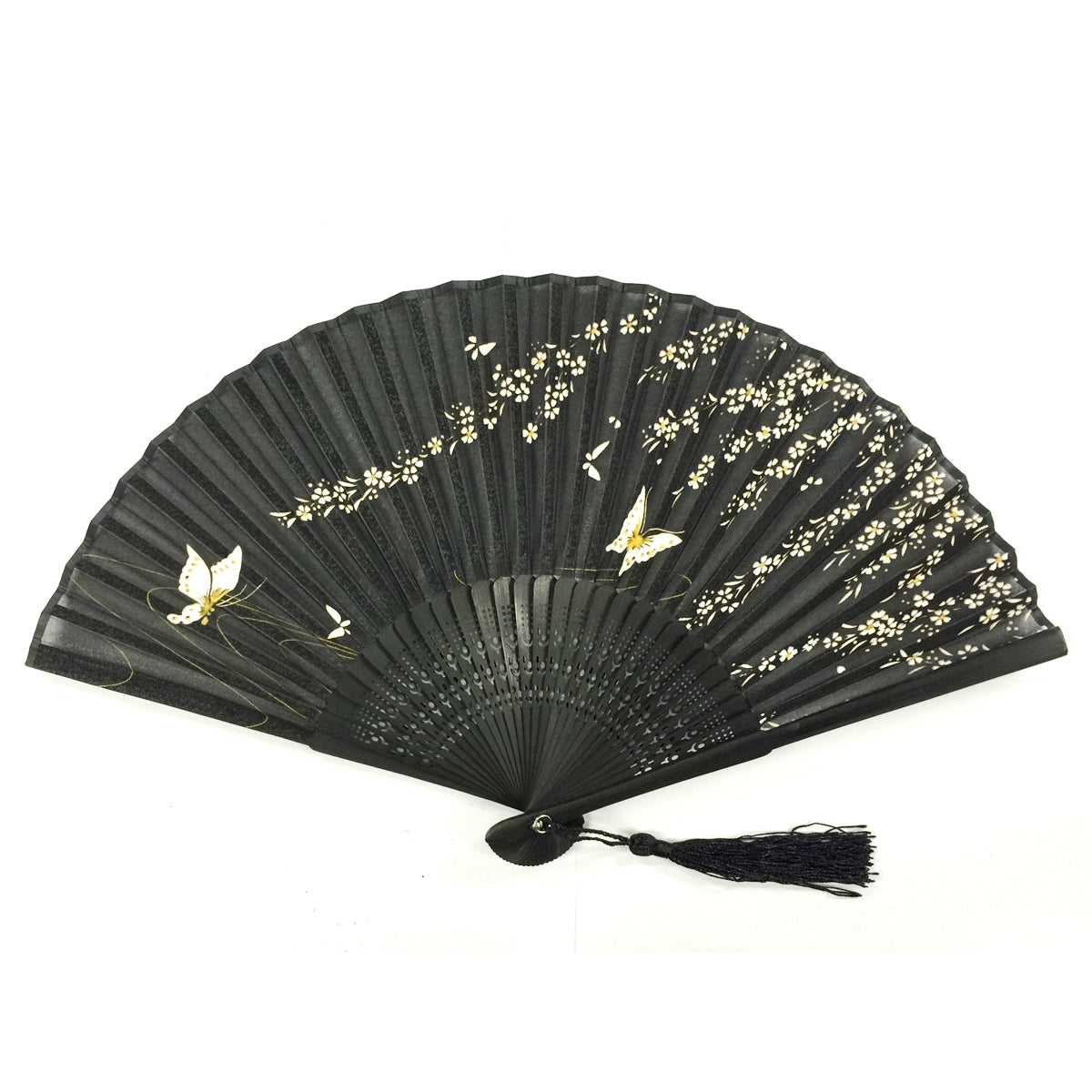 Wrapables Silk Handheld Folding Fan with Tassel and Protective Sleeve