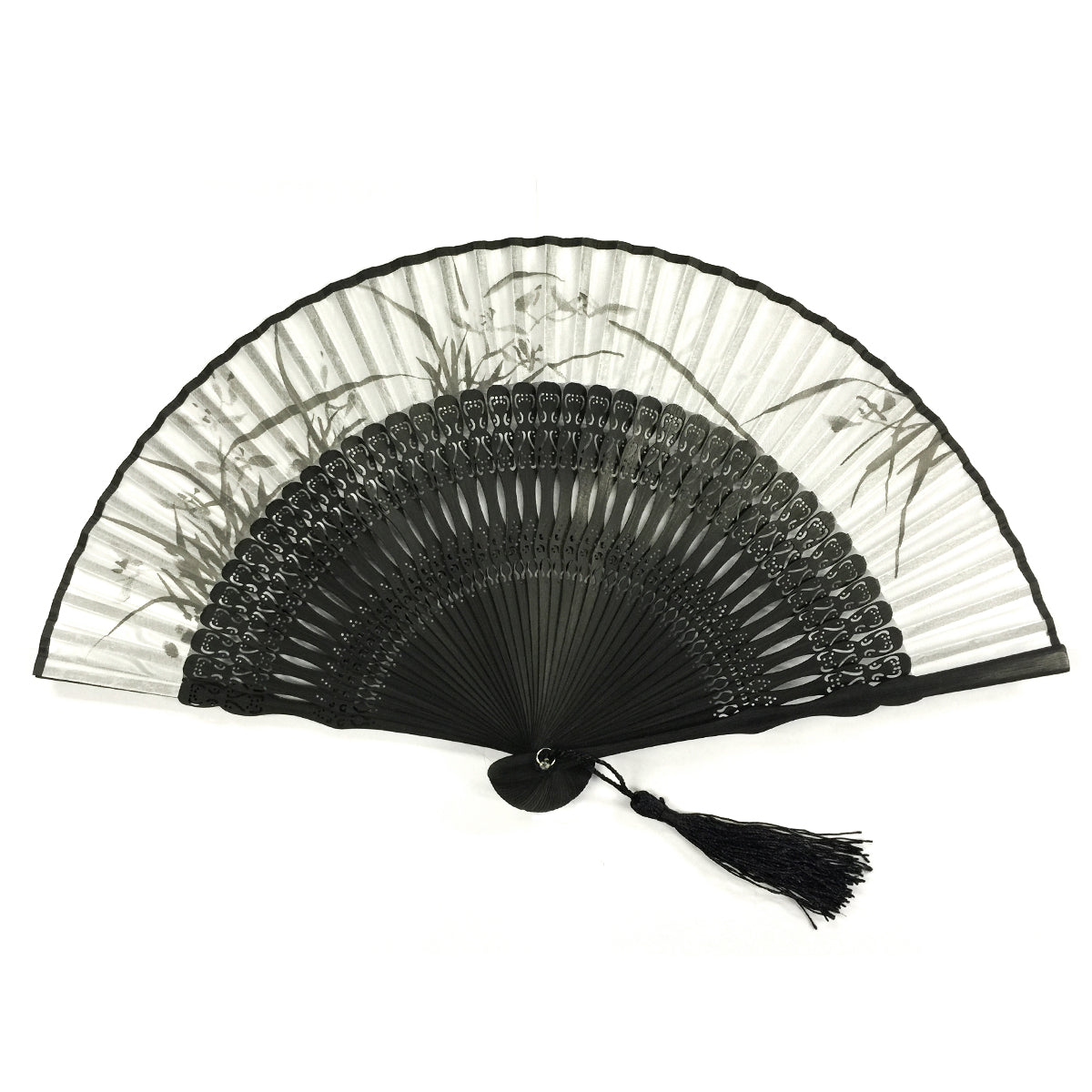 Wrapables Silk Handheld Folding Fan with Tassel and Protective Sleeve