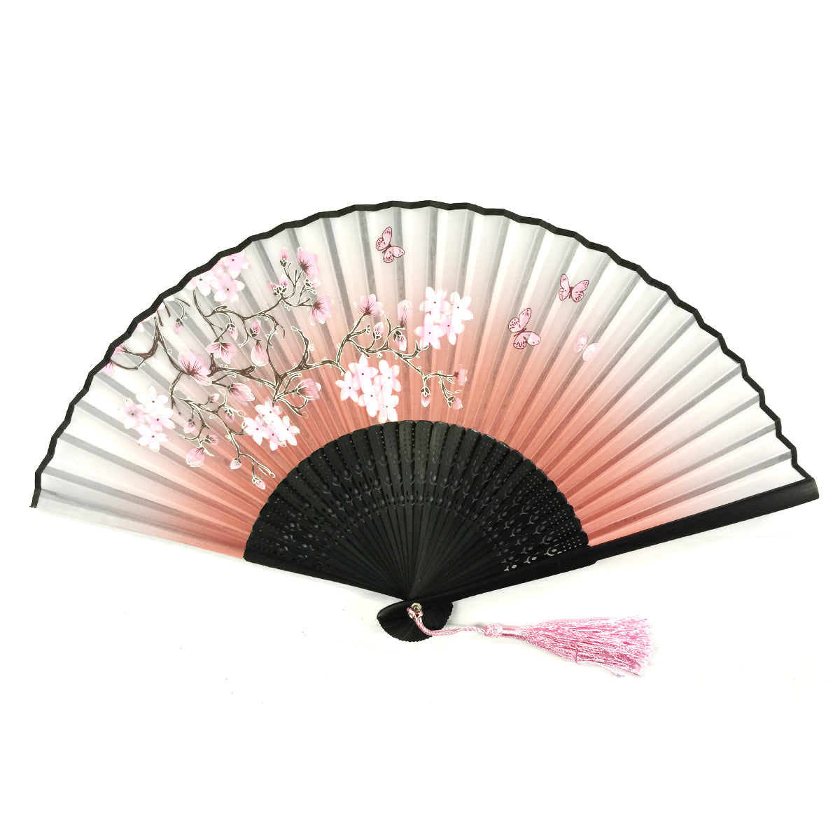 Wrapables Silk Handheld Folding Fan with Tassel and Protective Sleeve