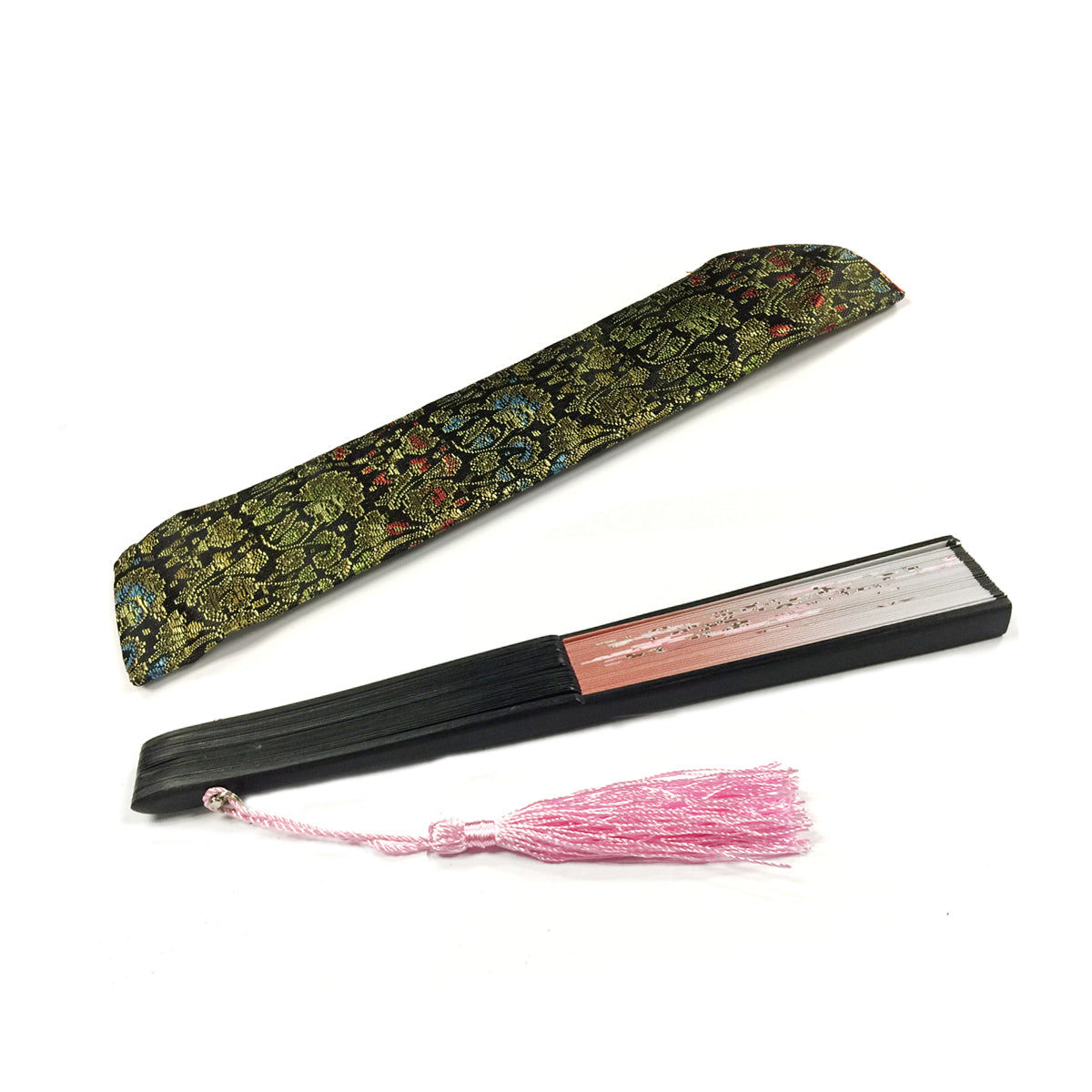 Wrapables Silk Handheld Folding Fan with Tassel and Protective Sleeve