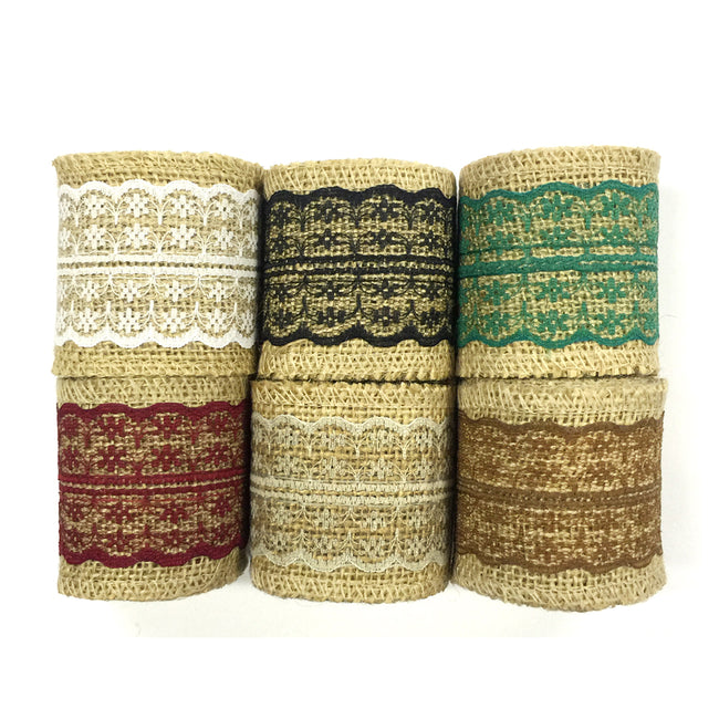 Wrapables Hessian Burlap with Lace Ribbon 2.5 Inch Width x 2 Yards Length