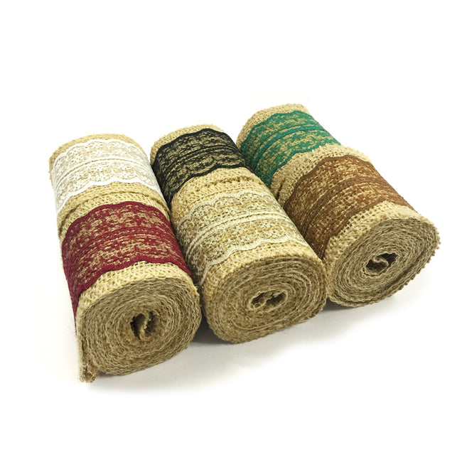 Wrapables Hessian Burlap with Lace Ribbon 2.5 Inch Width x 2 Yards Length