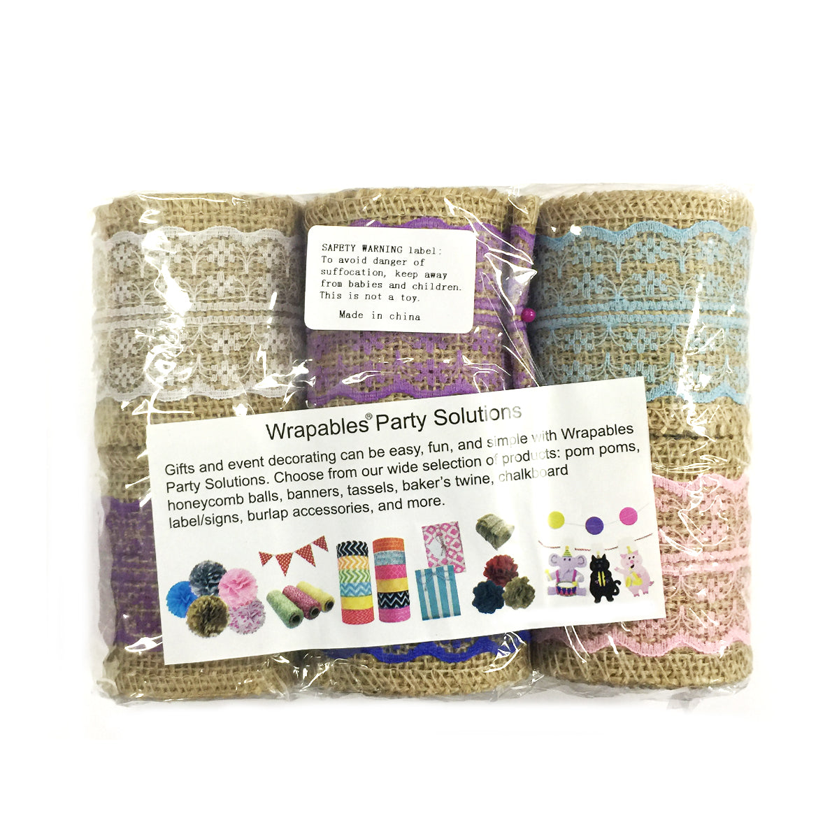 Wrapables Hessian Burlap with Lace Ribbon 2.5 Inch Width x 2 Yards Length