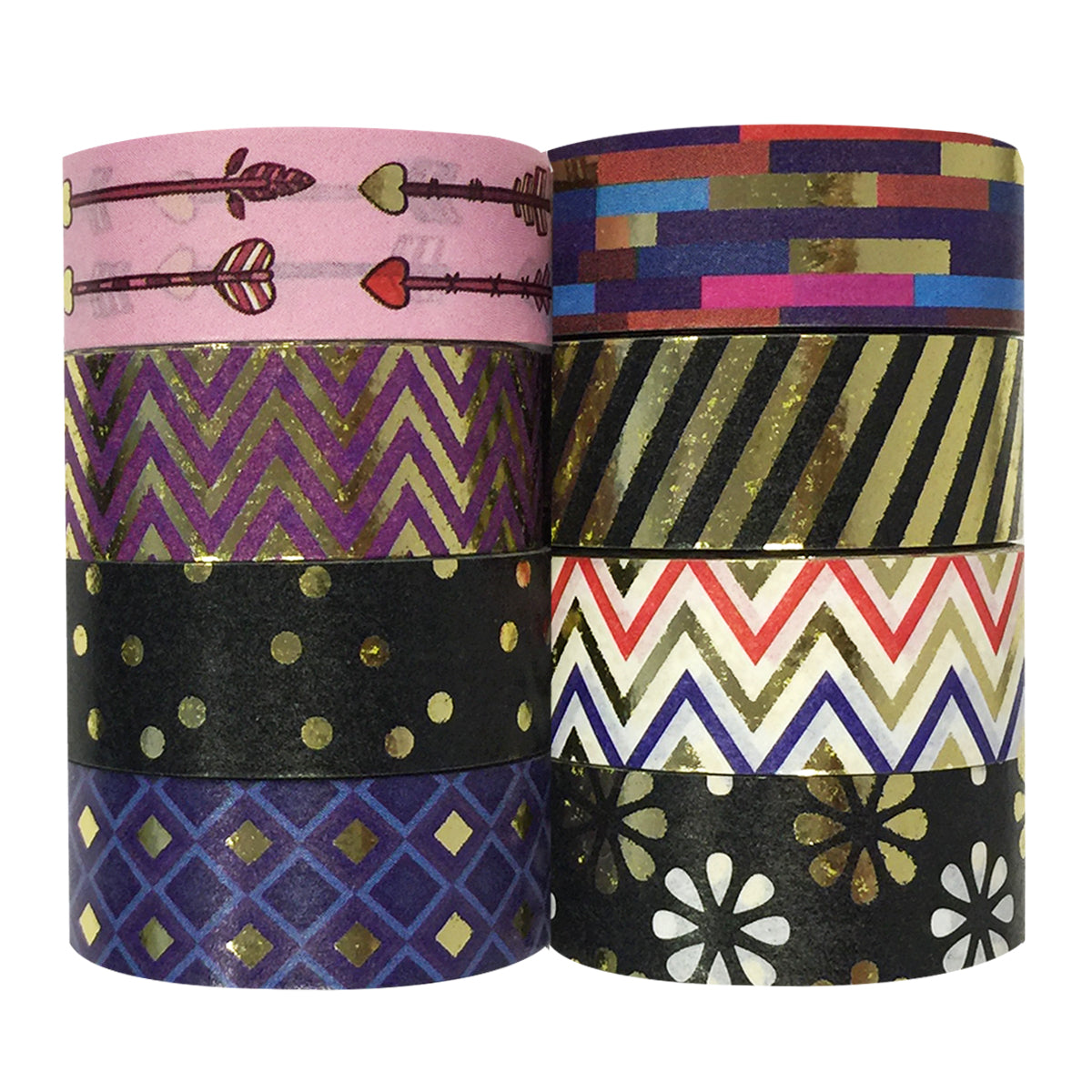 Wrapables Metallic Foil Washi Masking Tape Collection (Set of 8)