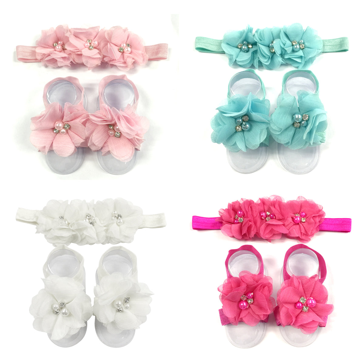 Wrapables Shabby Chic Flower Headband + Barefoot Sandals (Set of 4)