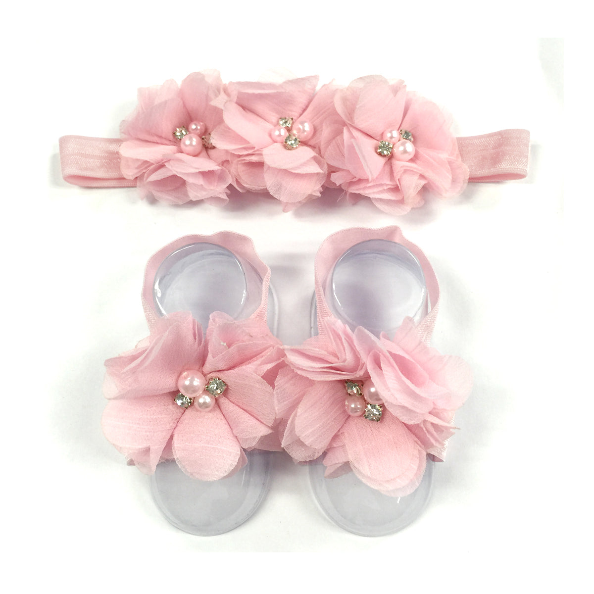 Wrapables Shabby Chic Flower Headband + Barefoot Sandals (Set of 4)