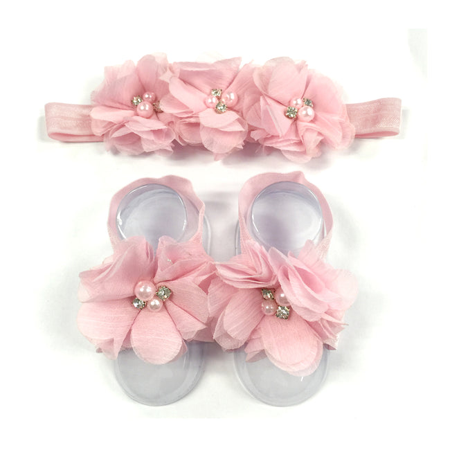Wrapables Shabby Chic Flower Headband + Barefoot Sandals (Set of 4)