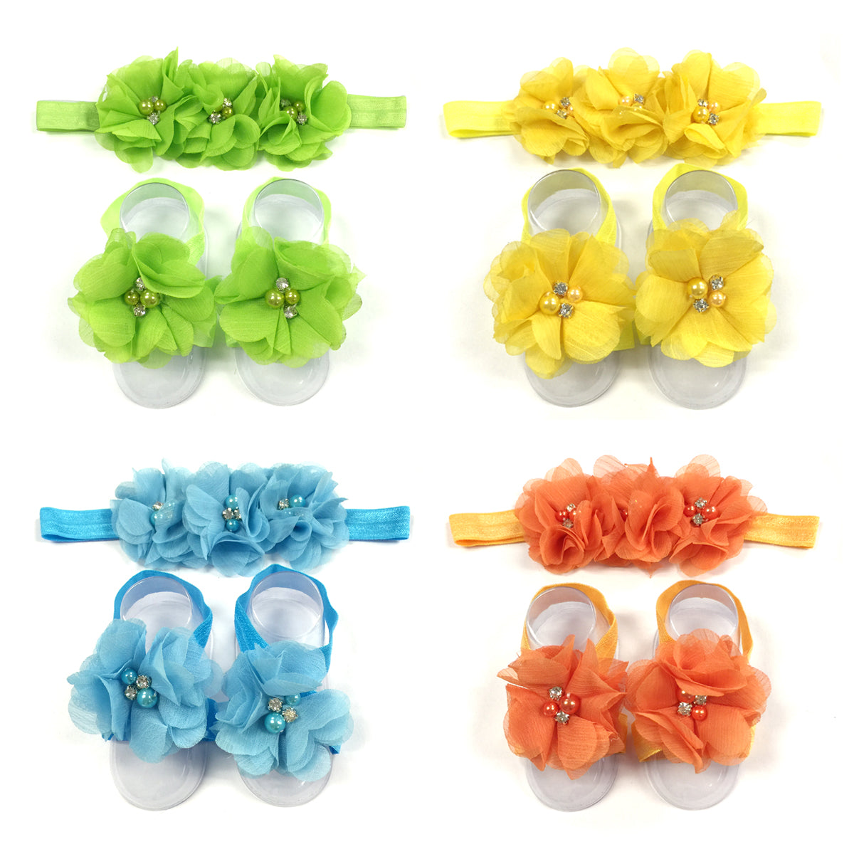 Wrapables Shabby Chic Flower Headband + Barefoot Sandals (Set of 4)