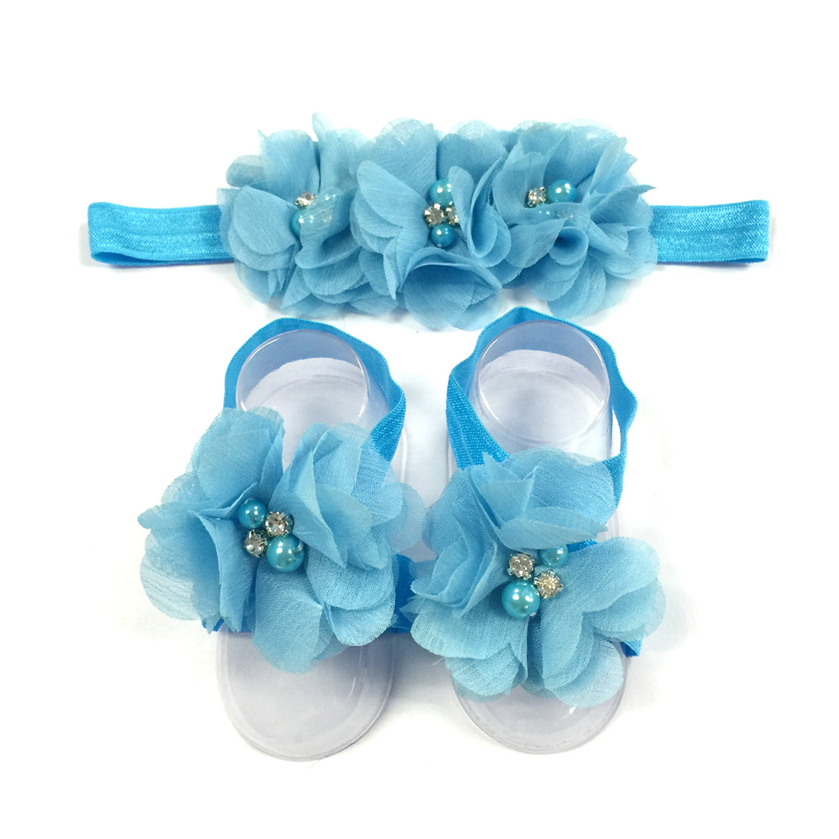 Wrapables Shabby Chic Flower Headband + Barefoot Sandals (Set of 4)