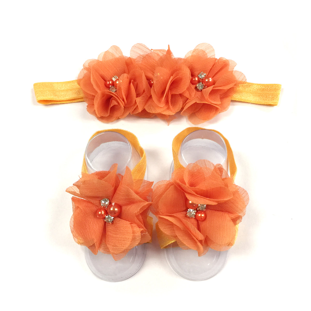 Wrapables Shabby Chic Flower Headband + Barefoot Sandals (Set of 4)