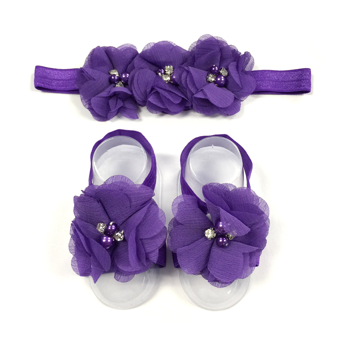 Wrapables Shabby Chic Flower Headband + Barefoot Sandals (Set of 4)