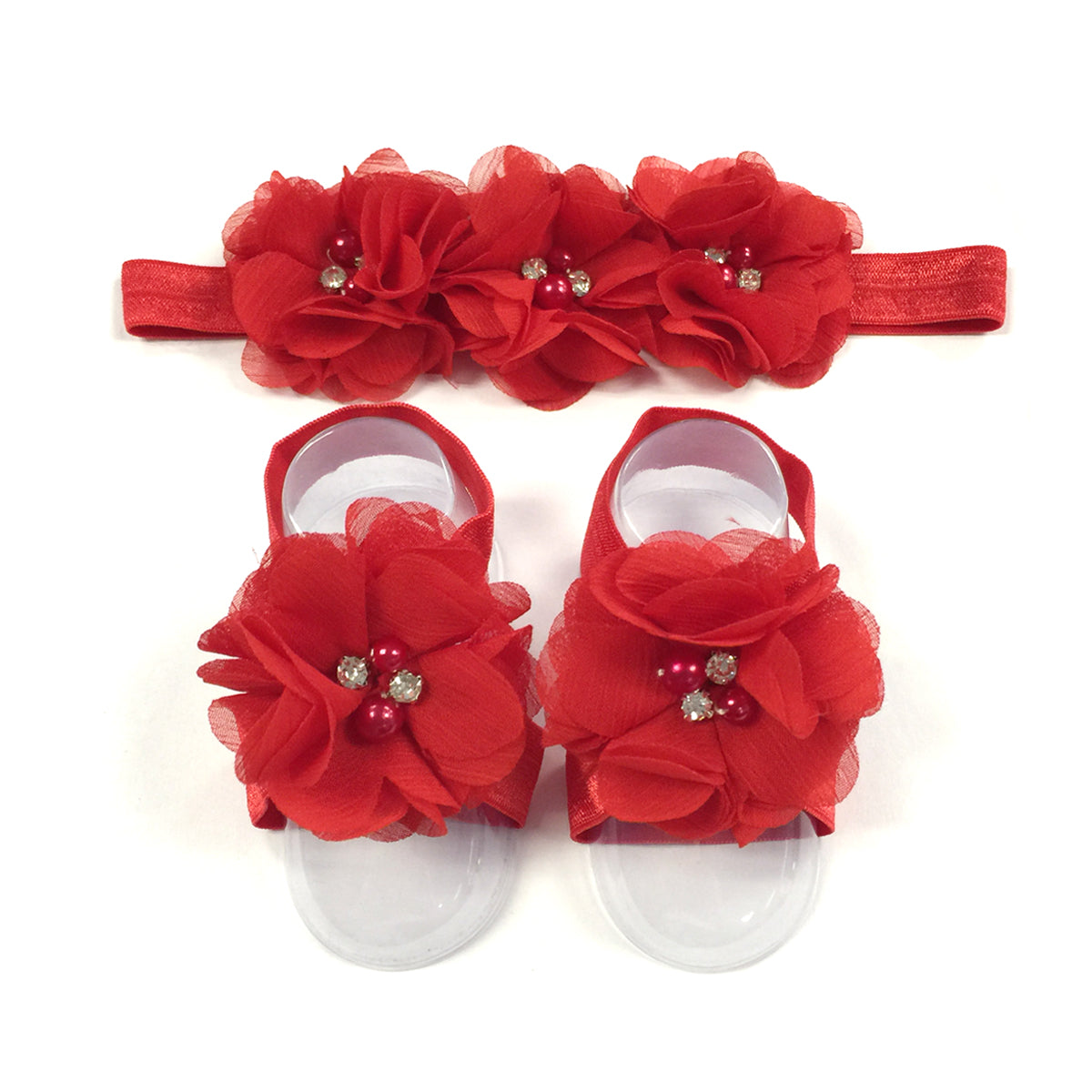Wrapables Shabby Chic Flower Headband + Barefoot Sandals (Set of 4)
