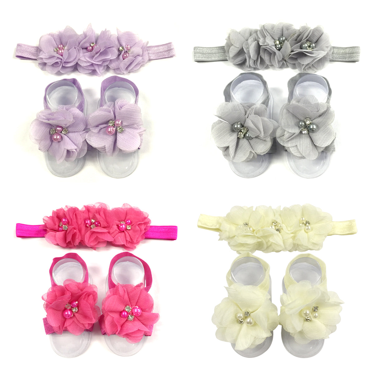 Wrapables Shabby Chic Flower Headband + Barefoot Sandals (Set of 4)