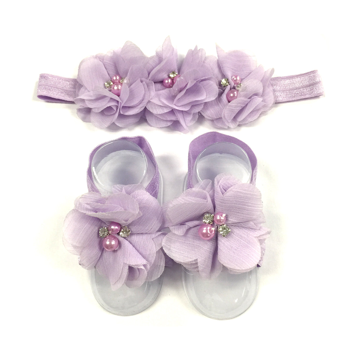 Wrapables Shabby Chic Flower Headband + Barefoot Sandals (Set of 4)