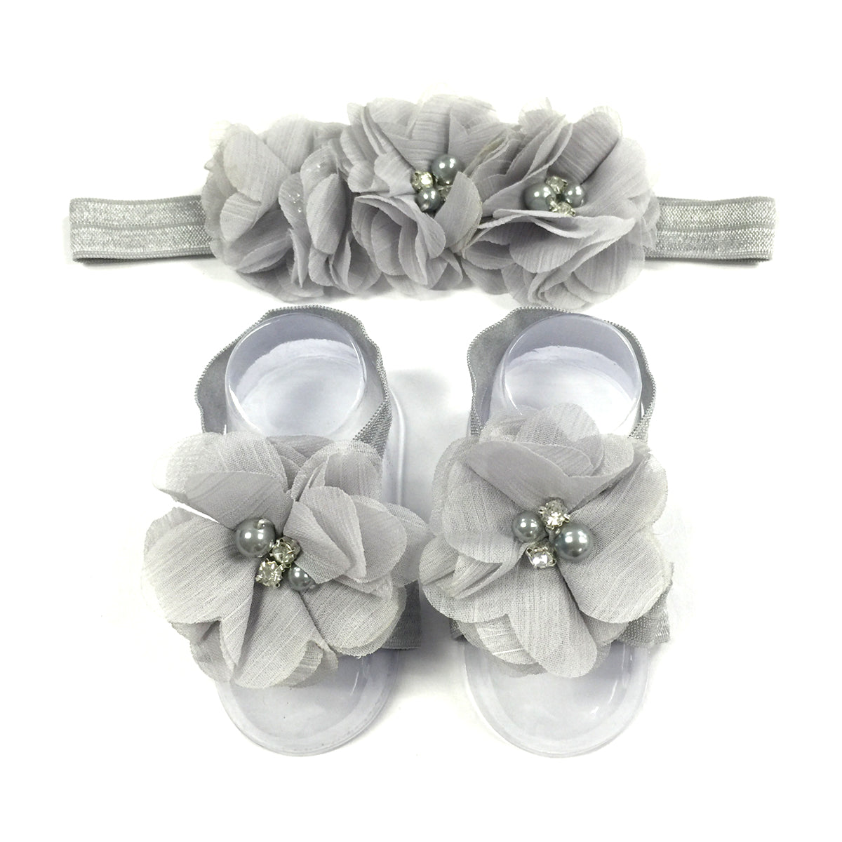 Wrapables Shabby Chic Flower Headband + Barefoot Sandals (Set of 4)