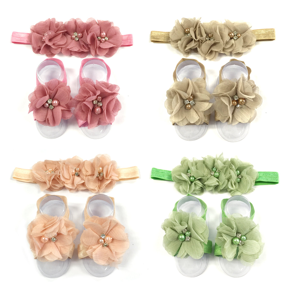 Wrapables Shabby Chic Flower Headband + Barefoot Sandals (Set of 4)