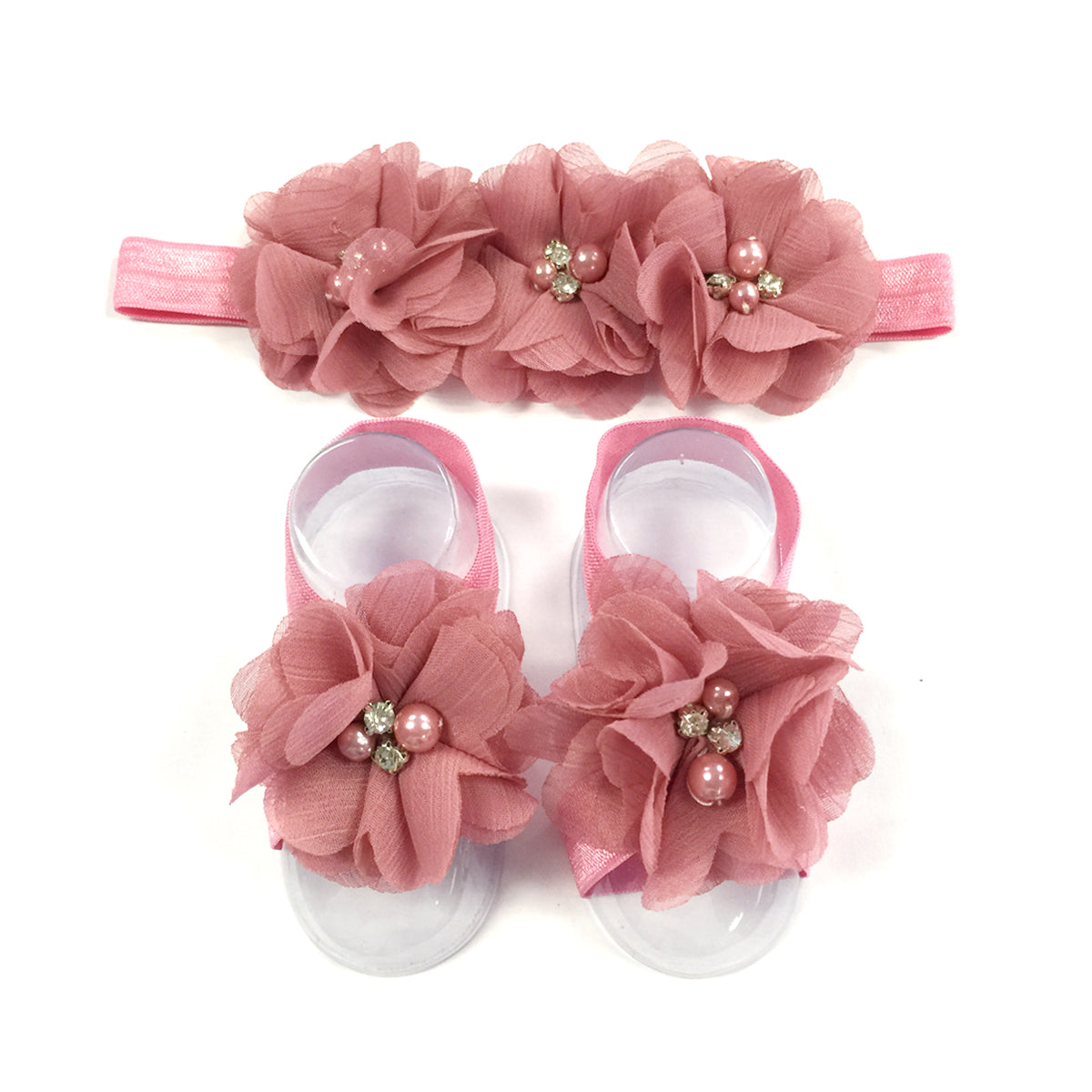 Wrapables Shabby Chic Flower Headband + Barefoot Sandals (Set of 4)