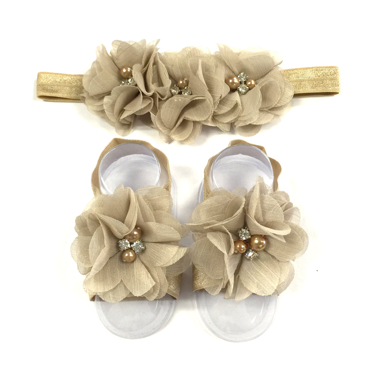 Wrapables Shabby Chic Flower Headband + Barefoot Sandals (Set of 4)