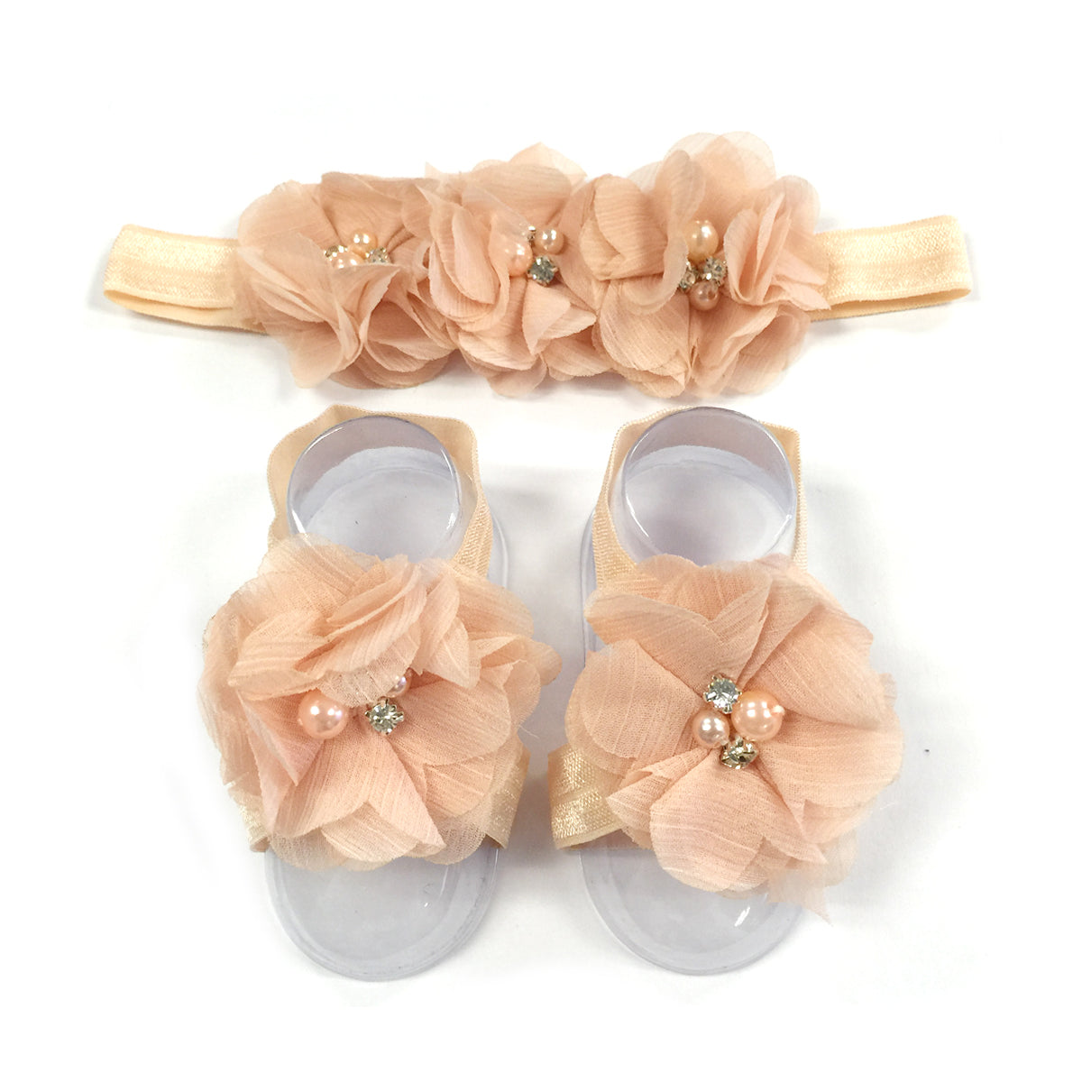 Wrapables Shabby Chic Flower Headband + Barefoot Sandals (Set of 4)