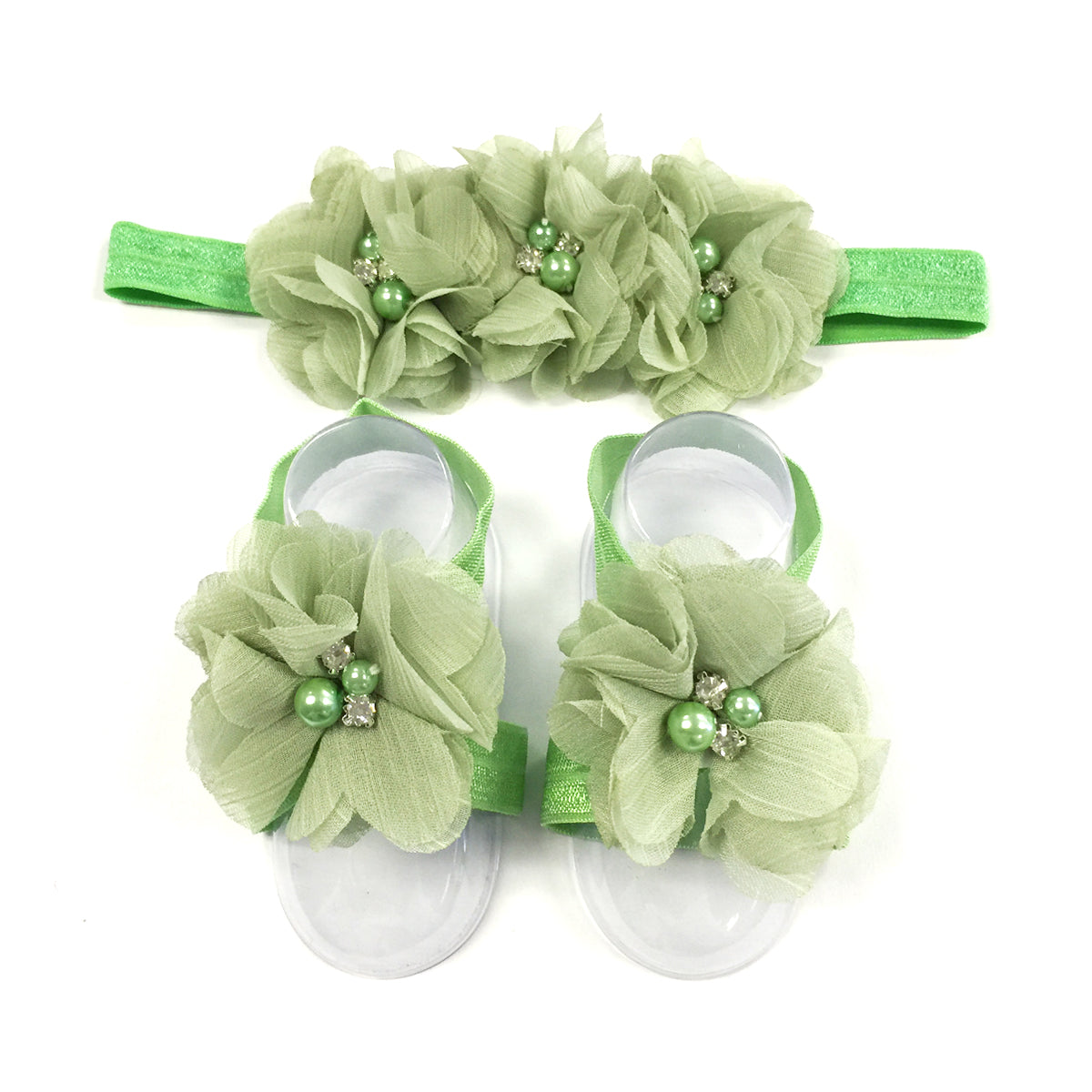 Wrapables Shabby Chic Flower Headband + Barefoot Sandals (Set of 4)
