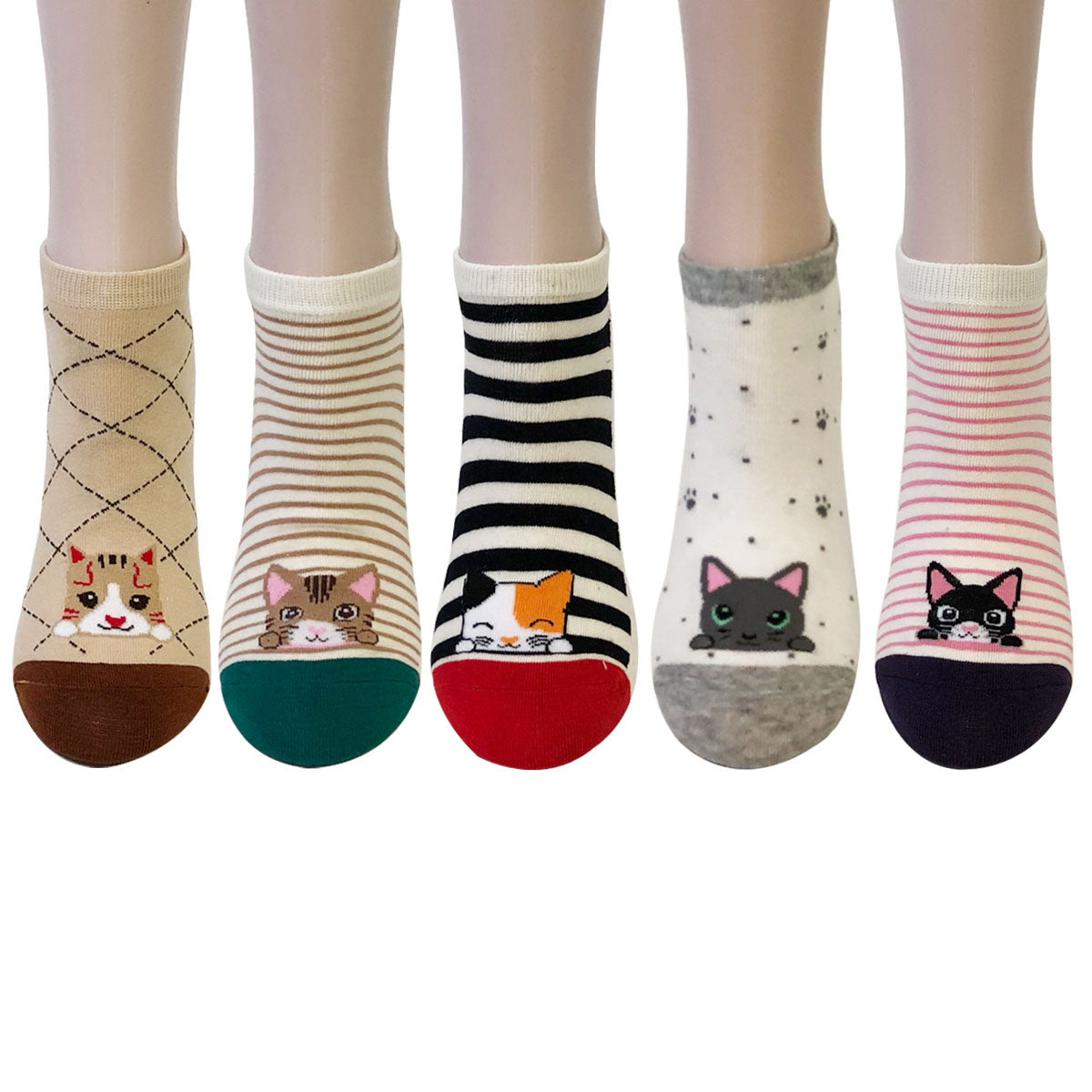 Wrapables Colorful No Show Ankle Socks (Set of 5)