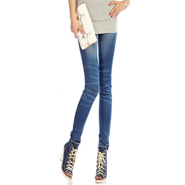 Wrapables Women's Faux Denim Jeans Print Leggings