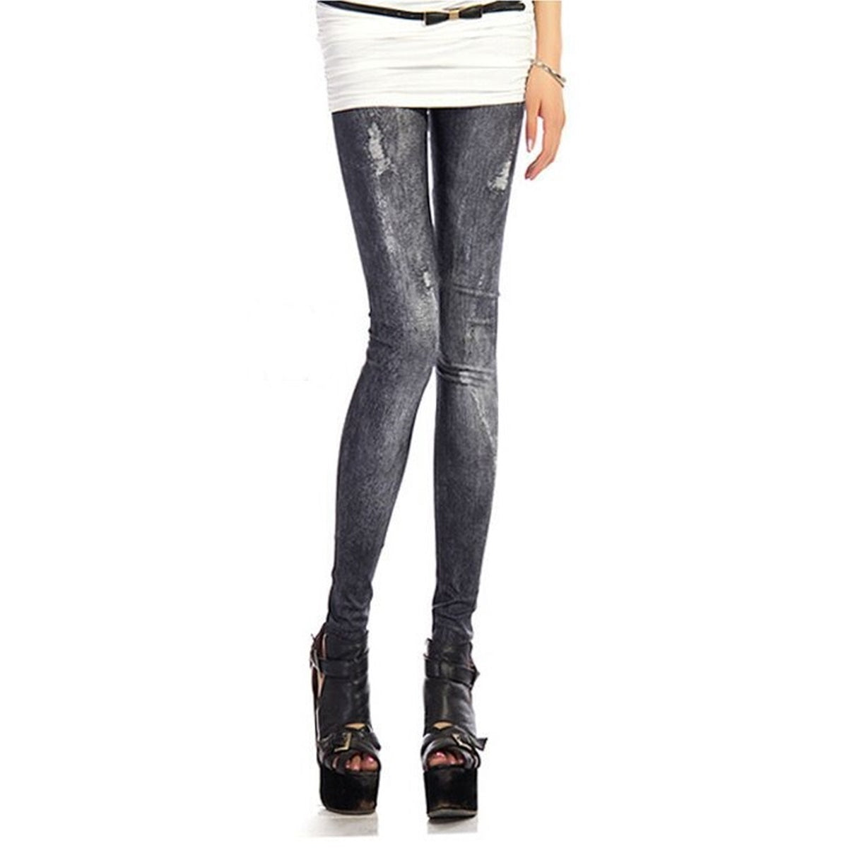 Wrapables Women's Faux Denim Jeans Print Leggings