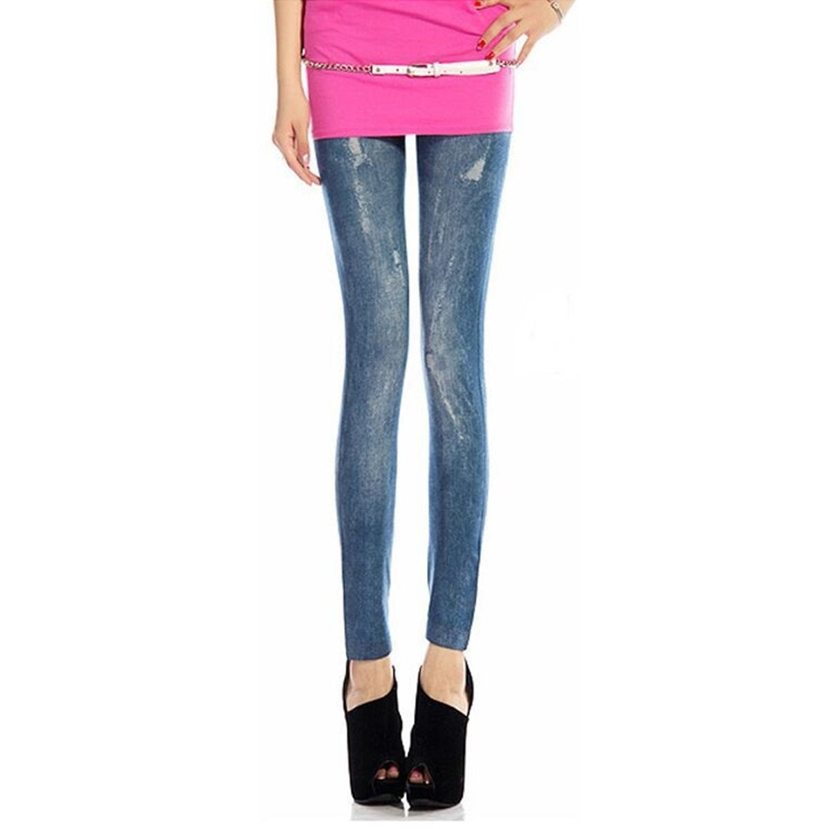Wrapables Women's Faux Denim Jeans Print Leggings