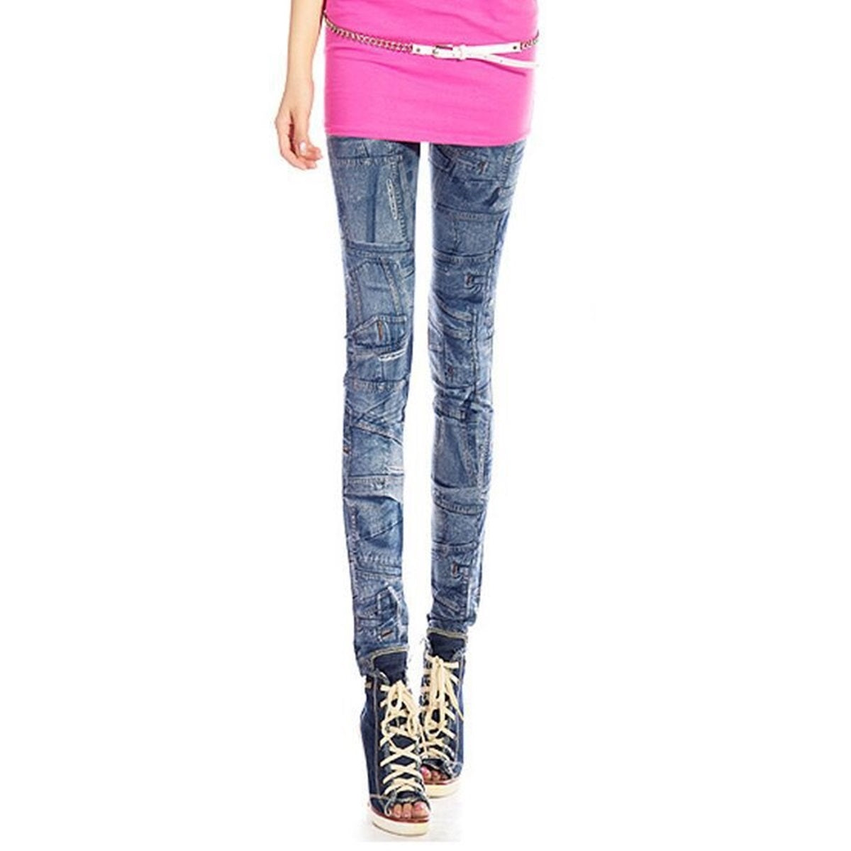 Wrapables Women's Faux Denim Jeans Print Leggings
