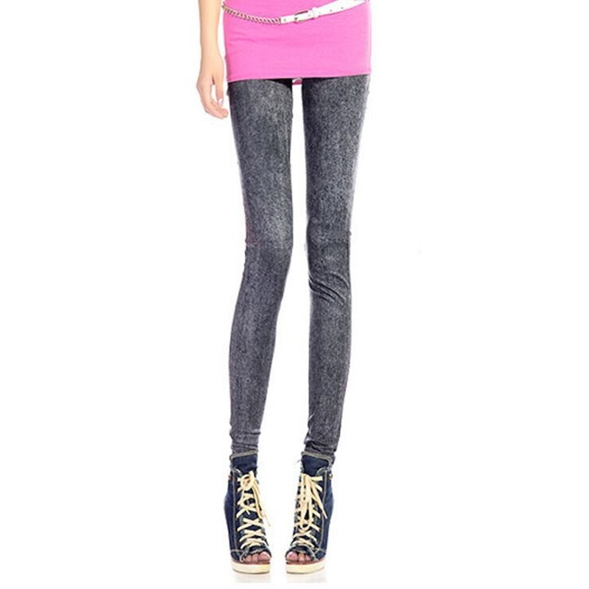 Wrapables Women's Faux Denim Jeans Print Leggings