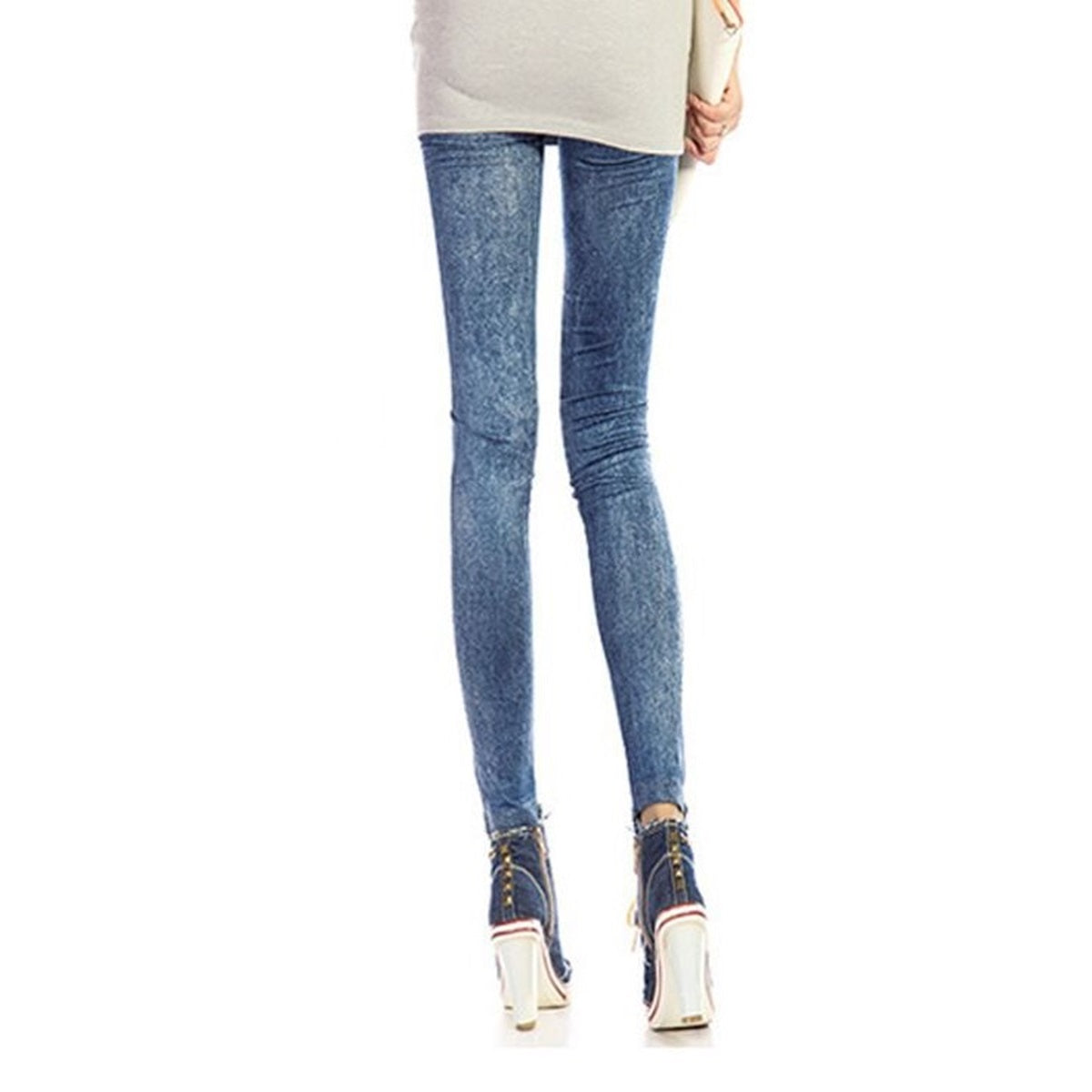Wrapables Women's Faux Denim Jeans Print Leggings