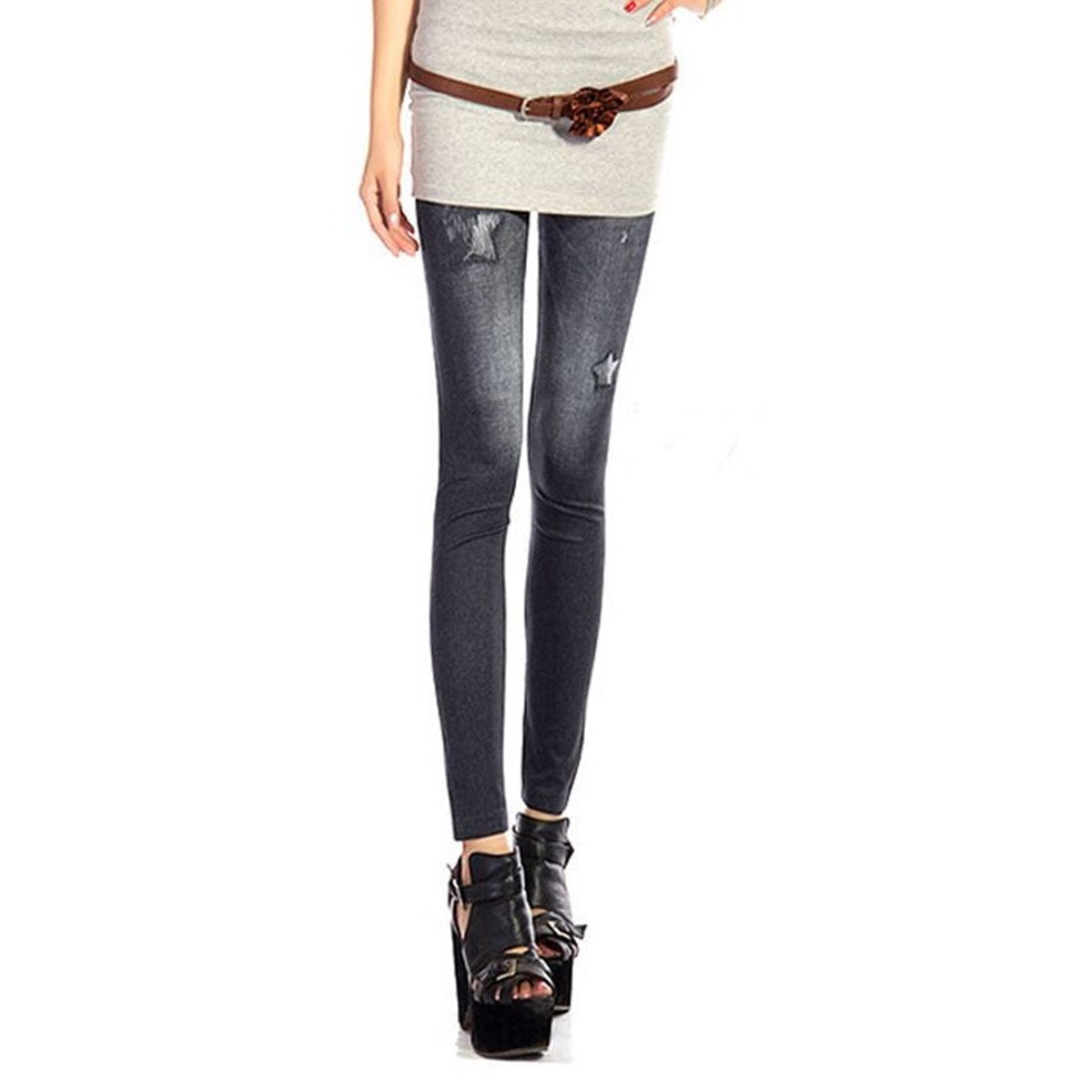 Wrapables Women's Faux Denim Jeans Print Leggings