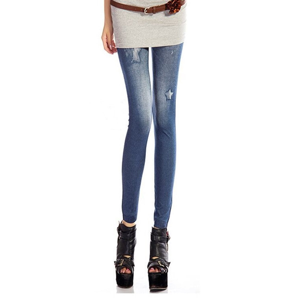 Wrapables Women's Faux Denim Jeans Print Leggings