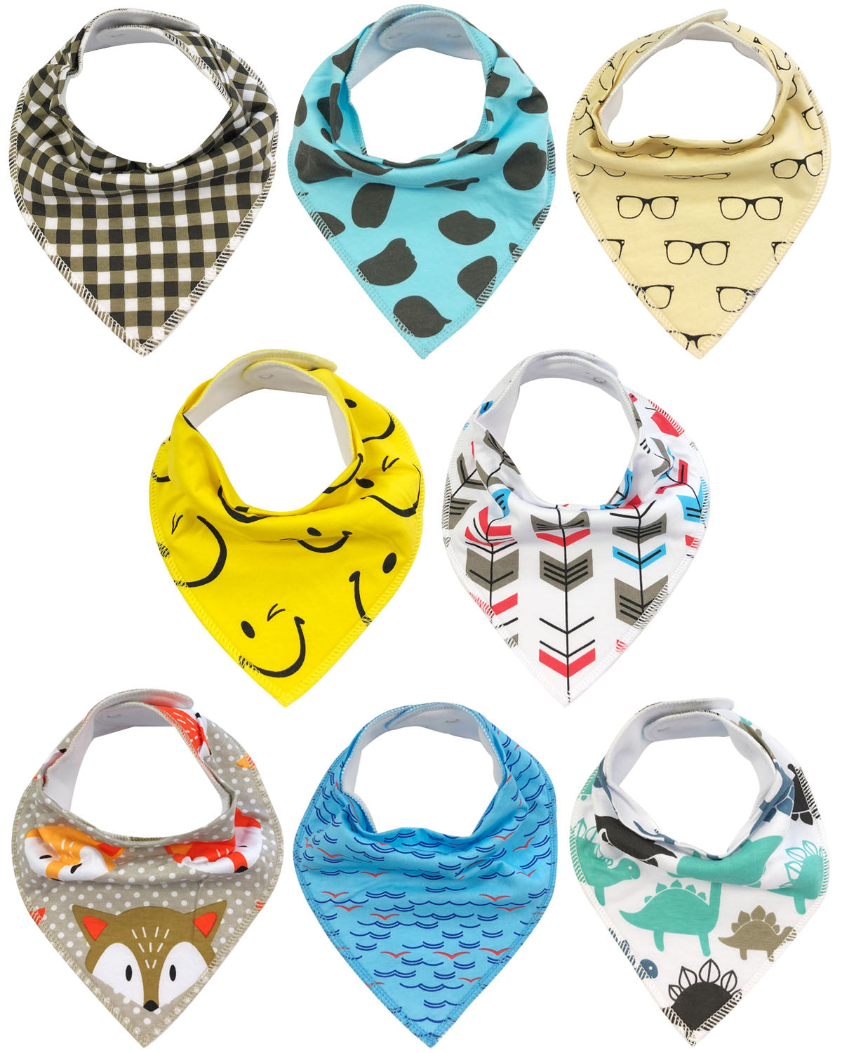 Wrapables Baby Bandana Drool Bibs, Super Soft and Absorbent Bibs for Drooling and Teething (Set 8)