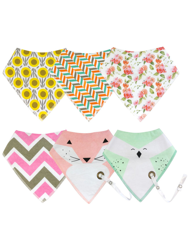 Wrapables Baby Bandana Drool Bibs with Pacifier/Teether Toy Strap(Set 6)