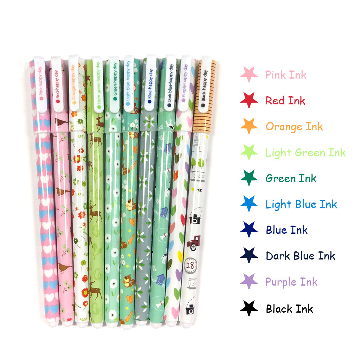 Wrapables Cute Novelty Gel Ink Pens, 0.5mm Fine Point (Set of 10) for School, Office, Stationery