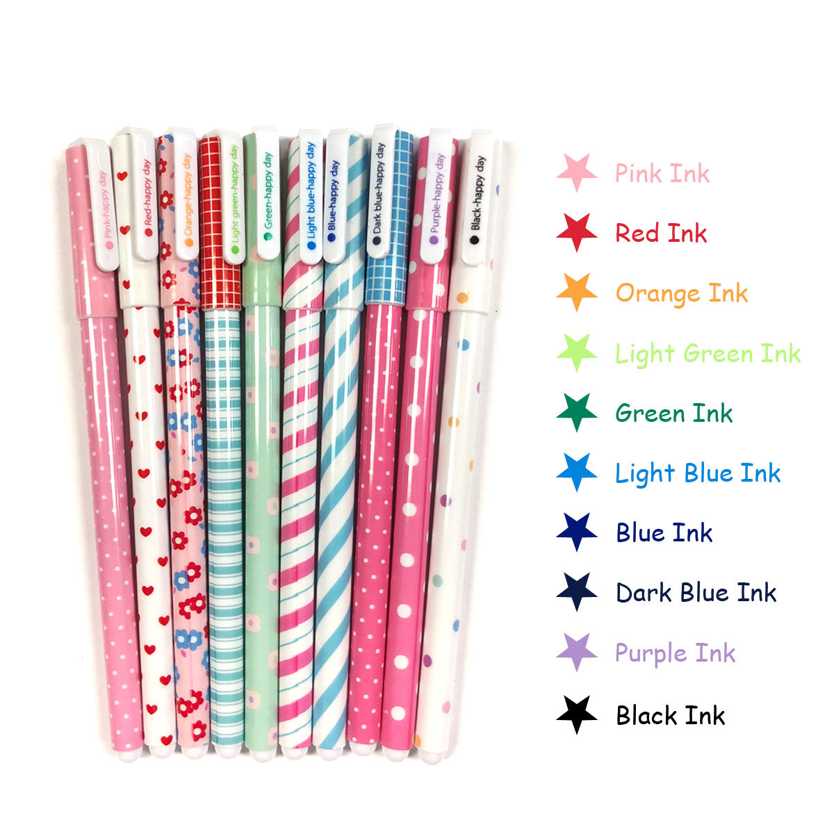 Wrapables Cute Novelty Gel Ink Pens, 0.5mm Fine Point (Set of 10) for School, Office, Stationery