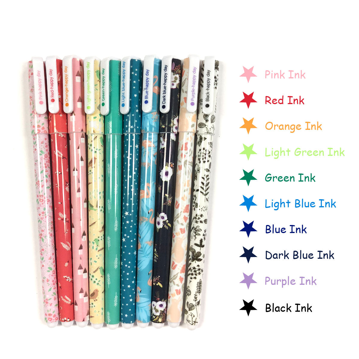 Wrapables Cute Novelty Gel Ink Pens, 0.5mm Fine Point (Set of 10) for School, Office, Stationery